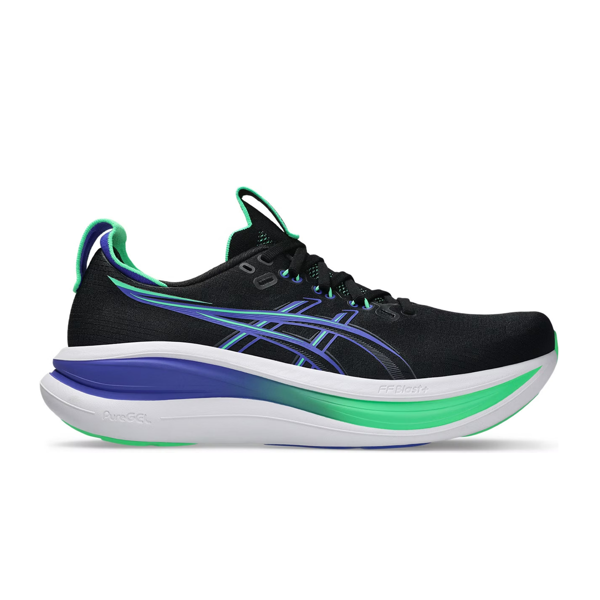 ASICS GEL NIMBUS 28 Black Blue and Green Colorway